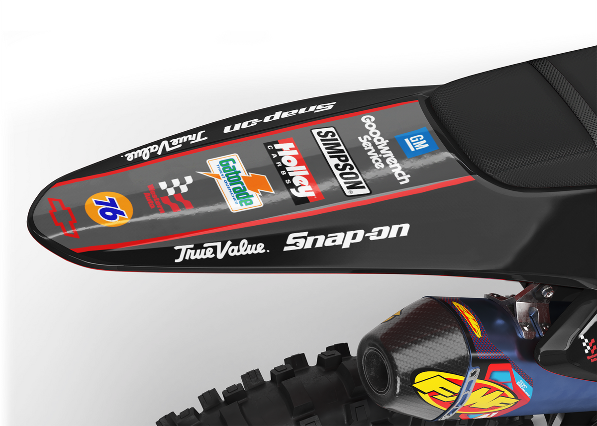 Gasgas dirt bike with black grey and red design rear view