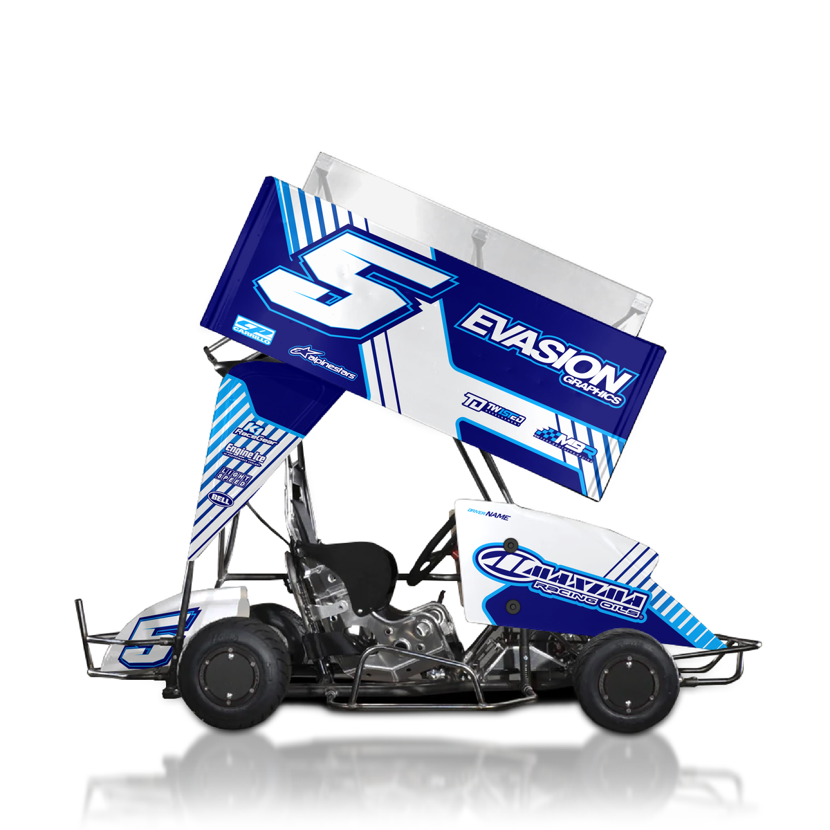 Outlaw kart wrap side view horizon blue